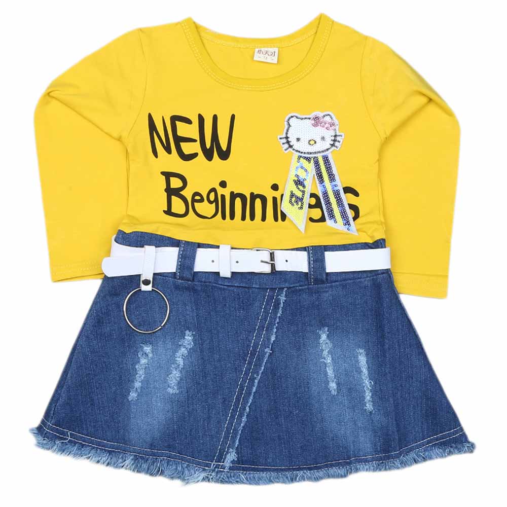 Girls Full Sleeves Frock - Yellow, Kids, Girls Frocks, Chase Value, Chase Value