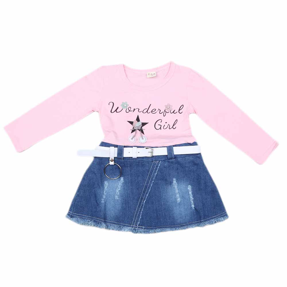 Girls Full Sleeves Frock - Light Pink, Kids, Girls Frocks, Chase Value, Chase Value