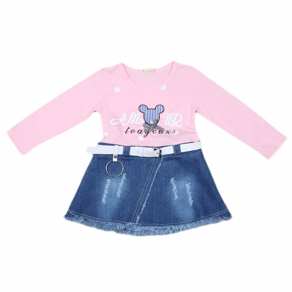 Girls Full Sleeves Frock - Light Pink, Kids, Girls Frocks, Chase Value, Chase Value