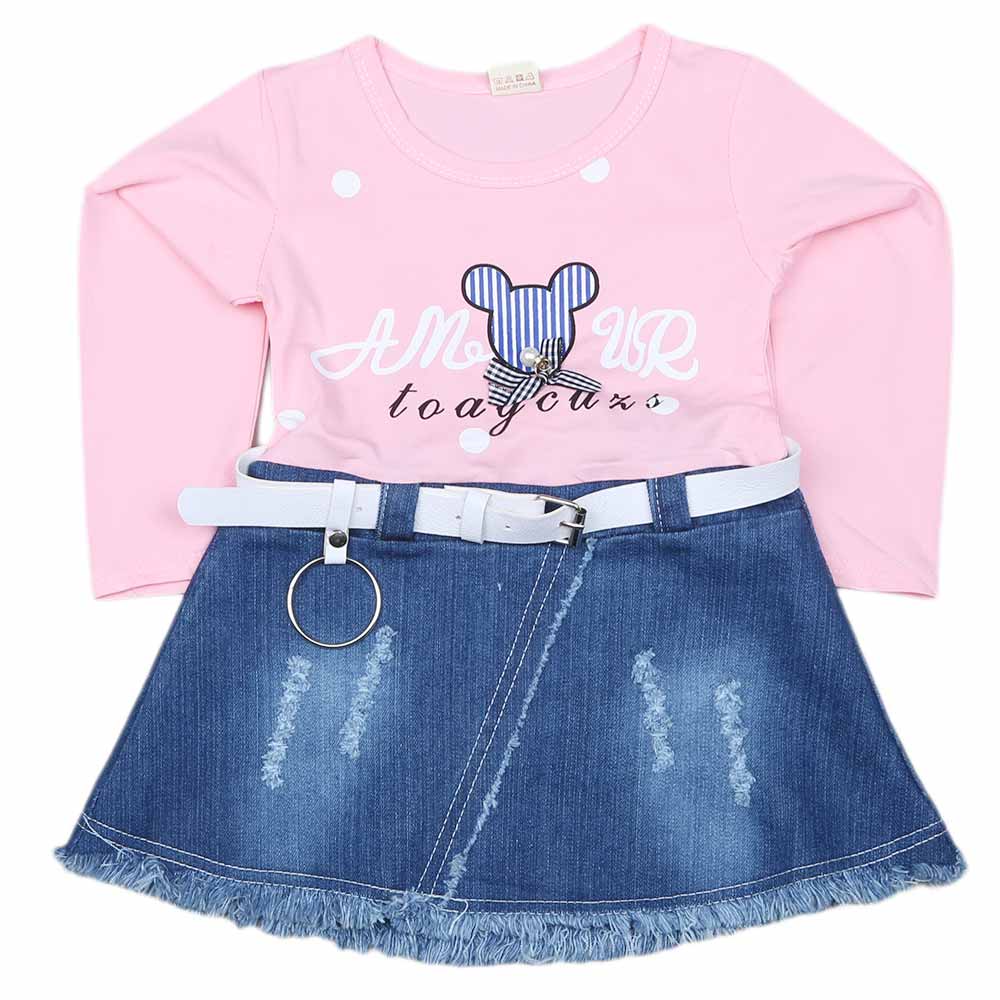 Girls Full Sleeves Frock - Light Pink, Kids, Girls Frocks, Chase Value, Chase Value