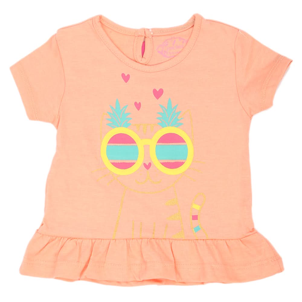 Newborn Girls Cat Palm T-Shirt - Peach, Kids, NB Girls T-Shirts, Chase Value, Chase Value