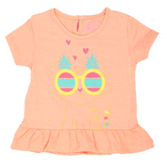 Newborn Girls Cat Palm T-Shirt - Peach, Kids, NB Girls T-Shirts, Chase Value, Chase Value