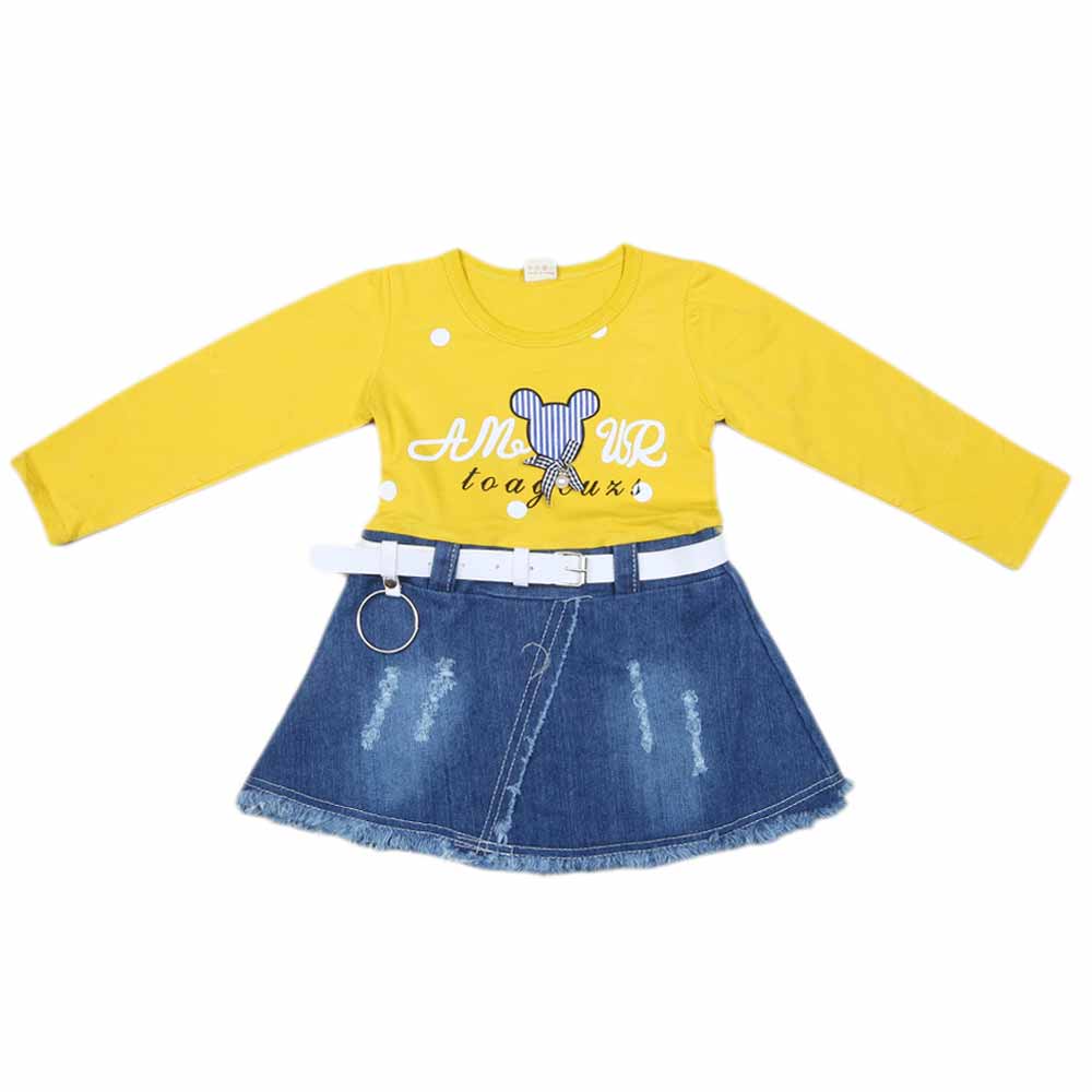 Girls Full Sleeves Frock - Yellow, Kids, Girls Frocks, Chase Value, Chase Value