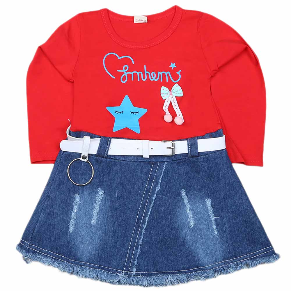 Girls Full Sleeves Frock - Red, Kids, Girls Frocks, Chase Value, Chase Value