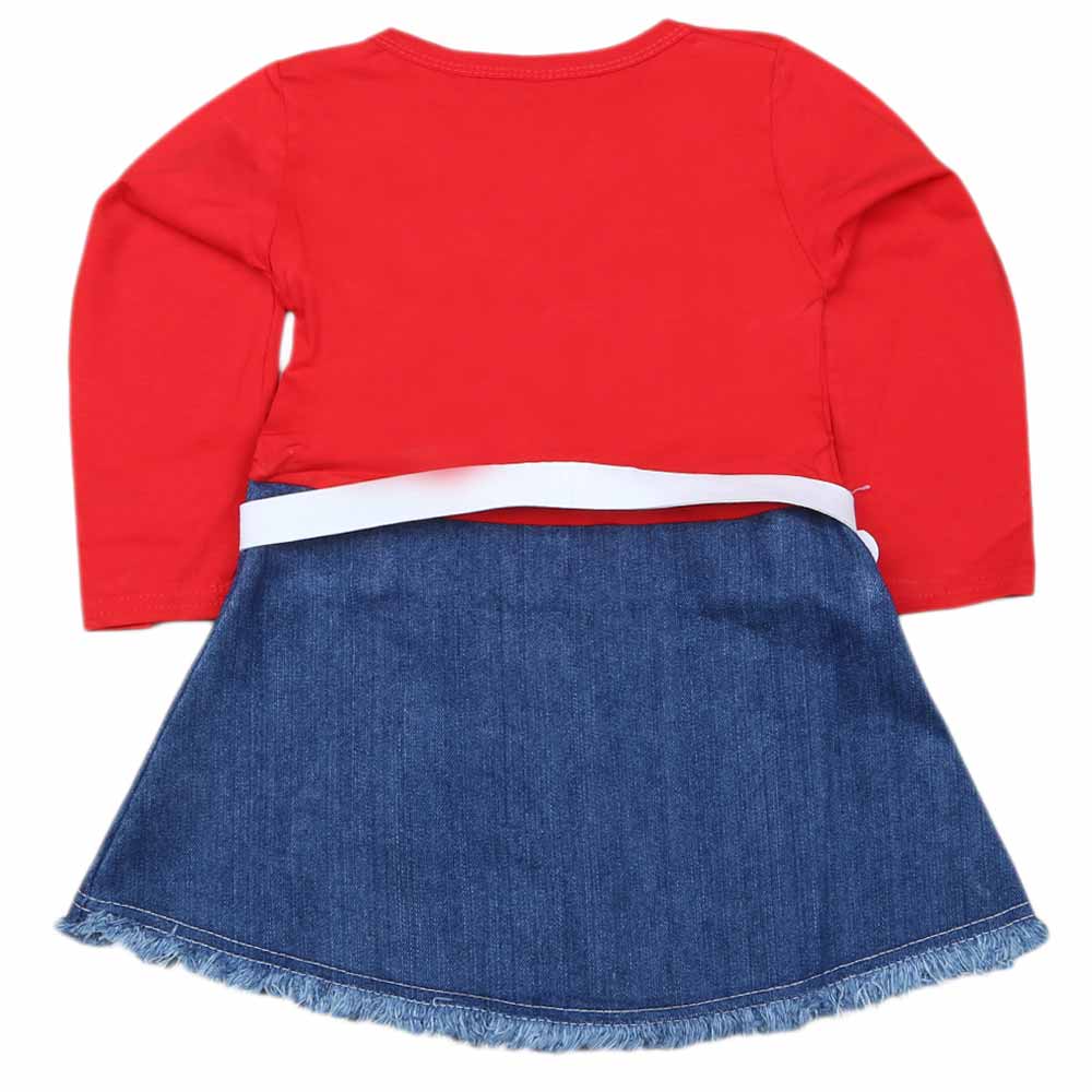 Girls Full Sleeves Frock - Red, Kids, Girls Frocks, Chase Value, Chase Value