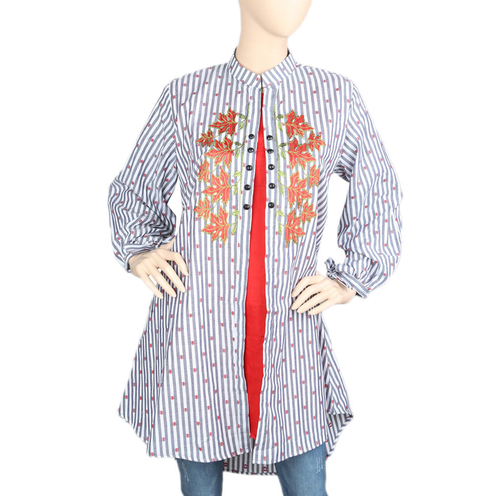Women's Embroidered Long Kurti - Red, Women's Fashion, Chase Value, Chase Value