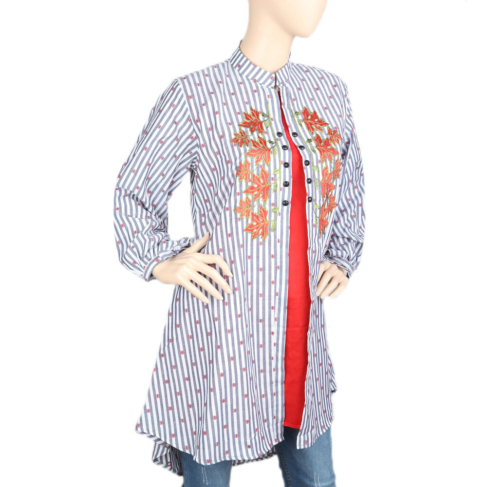 Women's Embroidered Long Kurti - Red, Women's Fashion, Chase Value, Chase Value