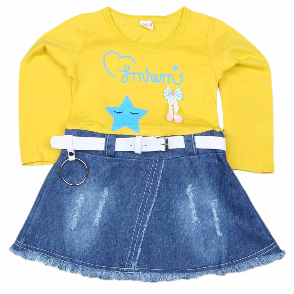 Girls Full Sleeves Frock - Yellow, Kids, Girls Frocks, Chase Value, Chase Value