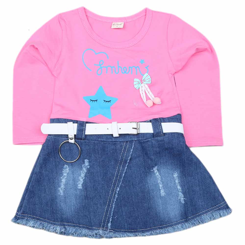 Girls Full Sleeves Frock - Pink, Kids, Girls Frocks, Chase Value, Chase Value