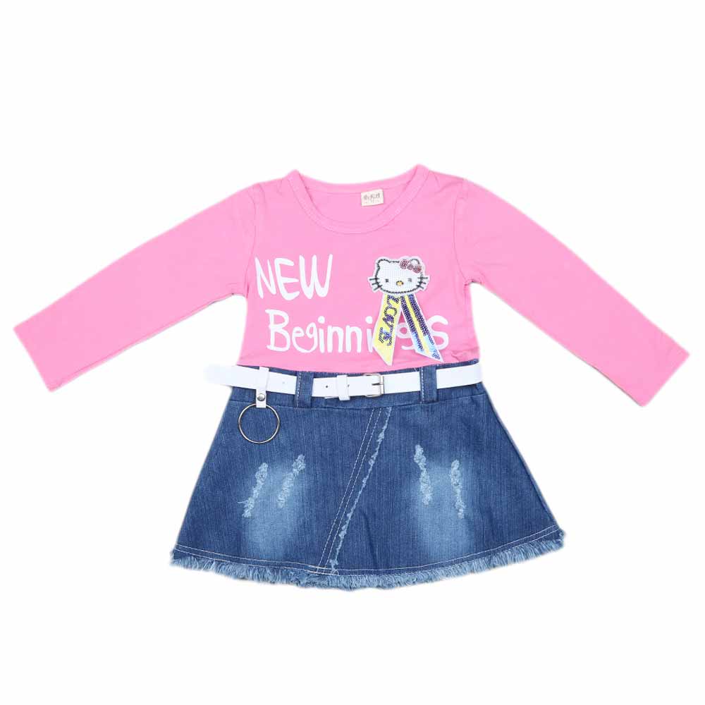 Girls Full Sleeves Frock - Pink, Kids, Girls Frocks, Chase Value, Chase Value