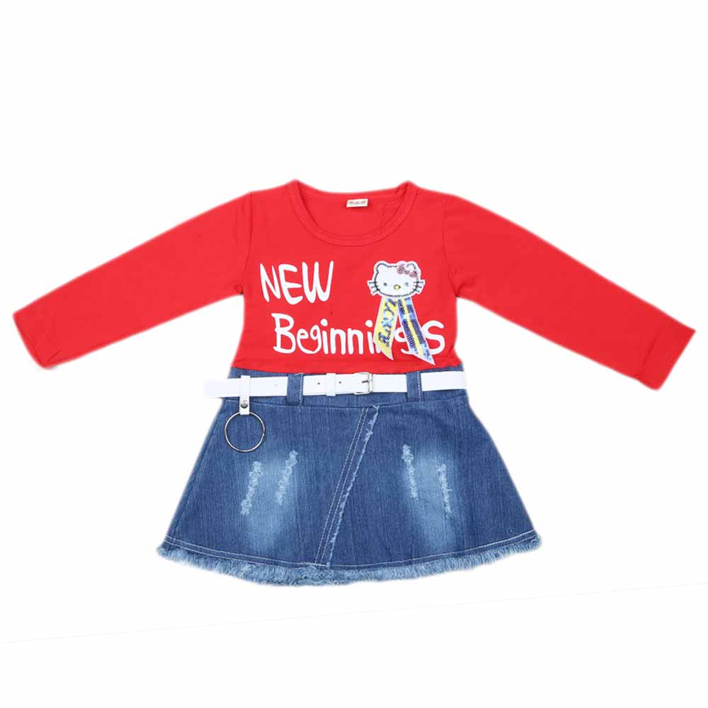 Girls Full Sleeves Frock - Red, Kids, Girls Frocks, Chase Value, Chase Value