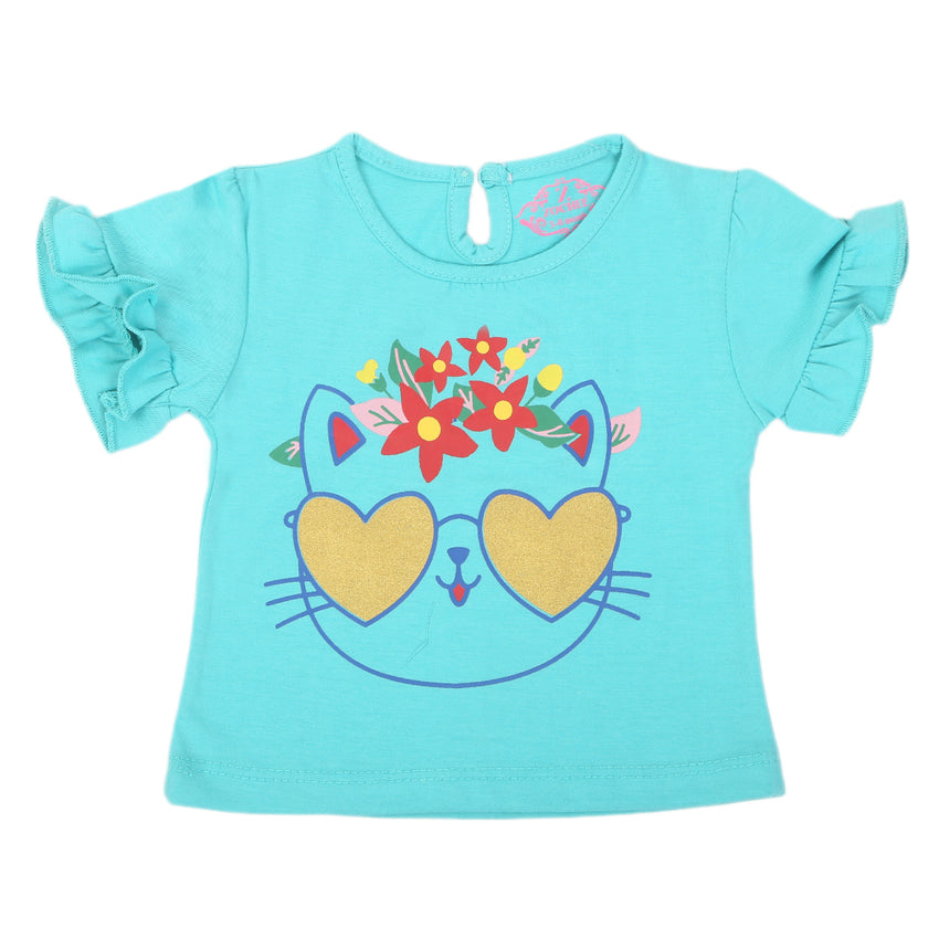Newborn Girls Cat Eye T-Shirt - Sea Green, Kids, NB Girls T-Shirts, Chase Value, Chase Value