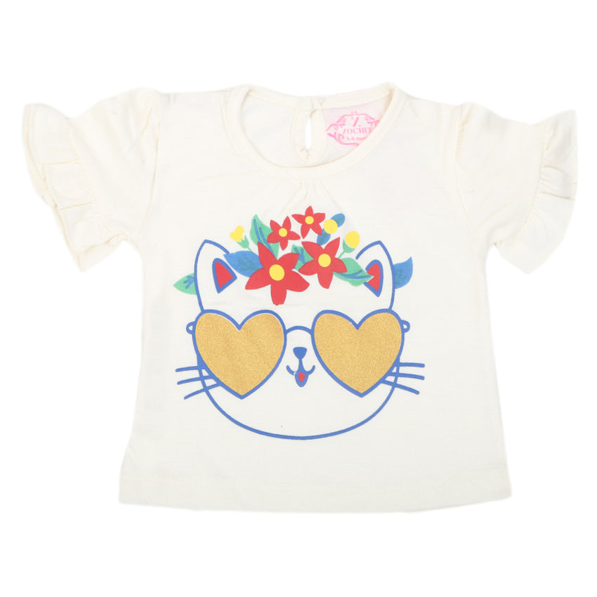Newborn Girls Cat Eye T-Shirt - White, Kids, NB Girls T-Shirts, Chase Value, Chase Value