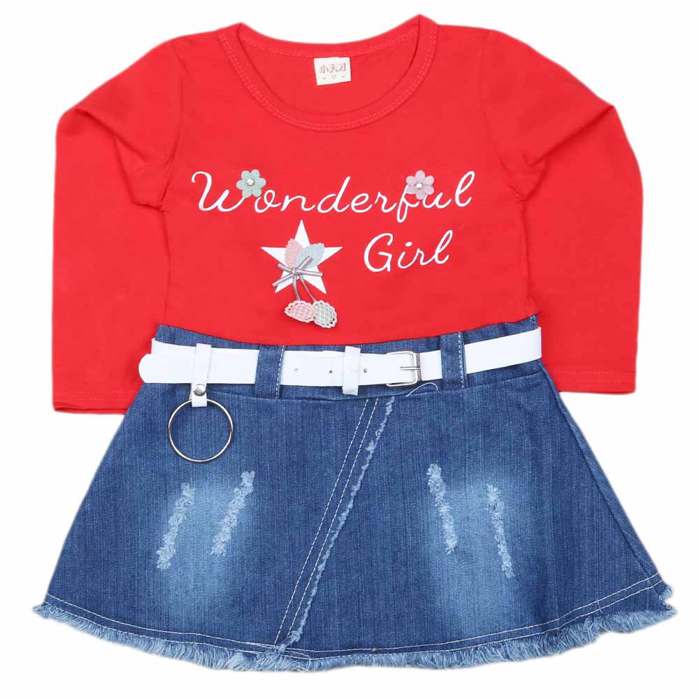 Girls Full Sleeves Frock - Red, Kids, Girls Frocks, Chase Value, Chase Value