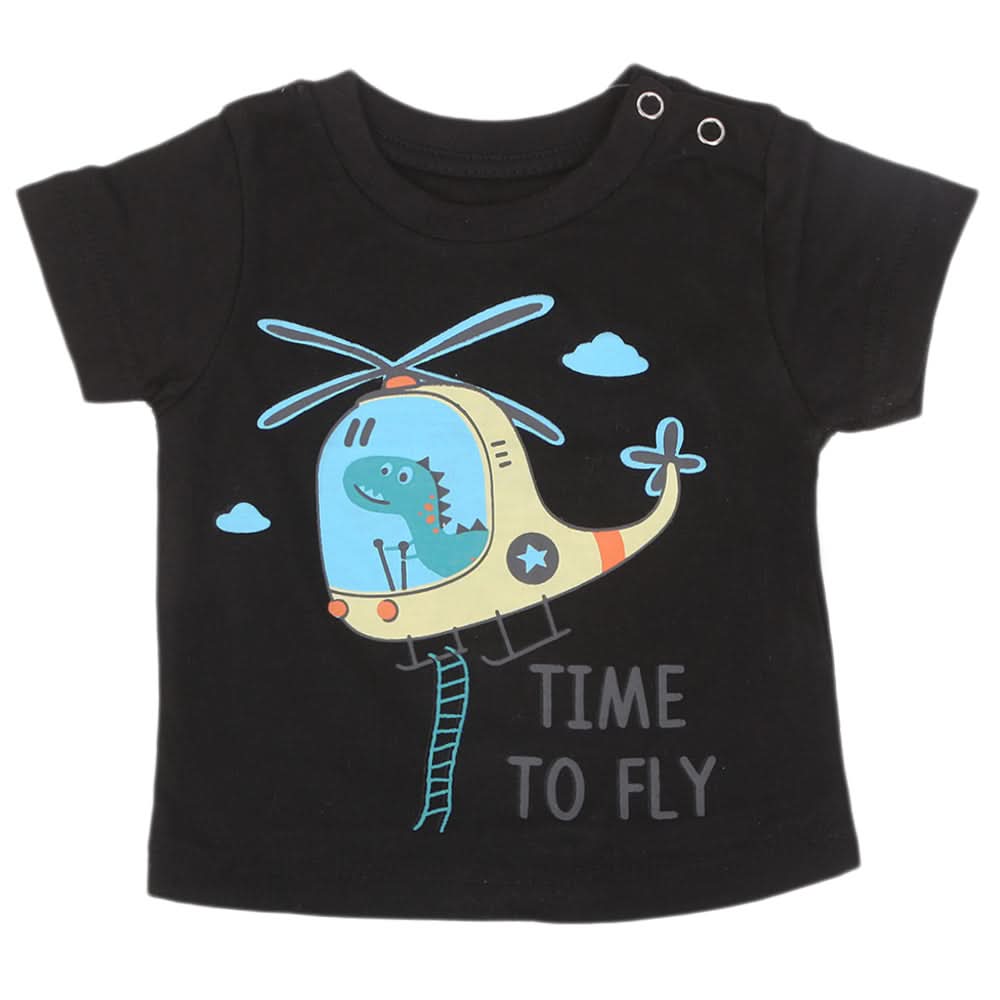Newborn Boys Time To Fly T-Shirt - Black, Kids, NB Boys Shirts And T-Shirts, Chase Value, Chase Value