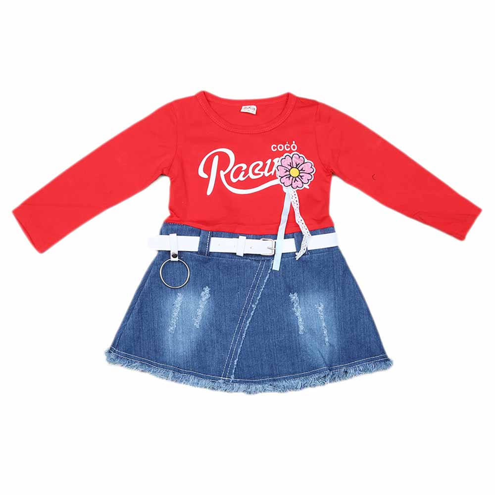 Girls Full Sleeves Frock - Red, Kids, Girls Frocks, Chase Value, Chase Value