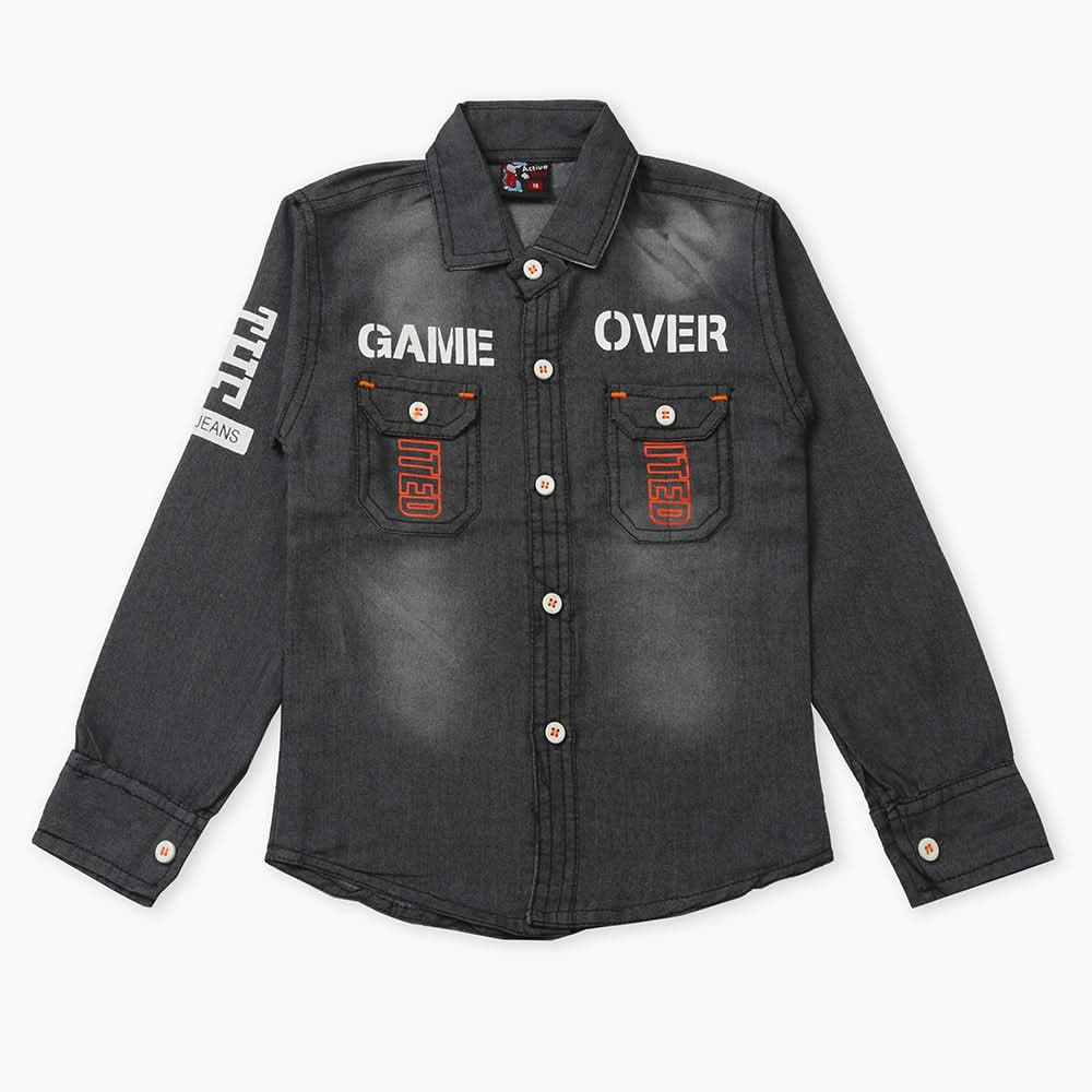 Boys Full Sleeves Denim Shirt - Dark Grey, Boys Shirts, Chase Value, Chase Value