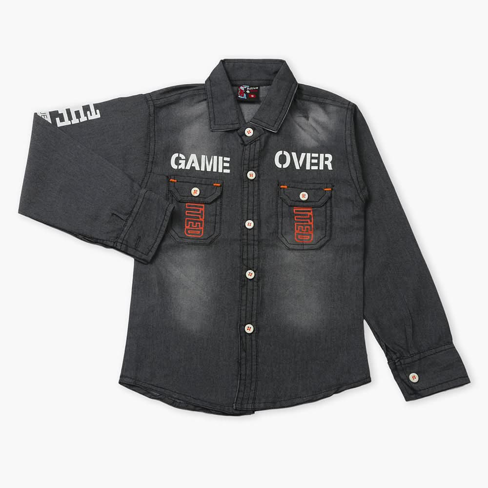 Boys Full Sleeves Denim Shirt - Dark Grey, Boys Shirts, Chase Value, Chase Value