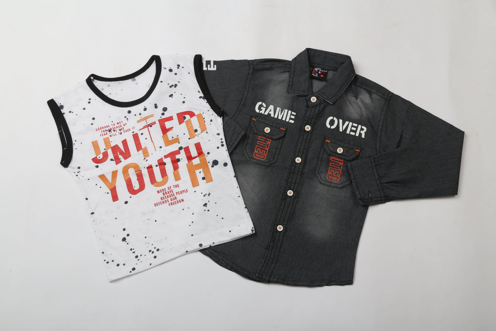 Boys Full Sleeves Denim Shirt - Dark Grey, Boys Shirts, Chase Value, Chase Value