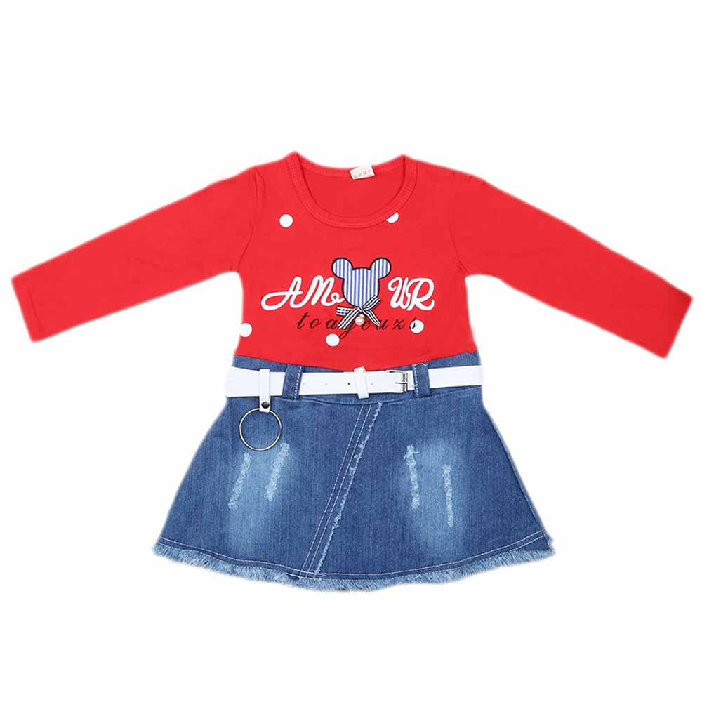 Girls Full Sleeves Frock - Red, Kids, Girls Frocks, Chase Value, Chase Value