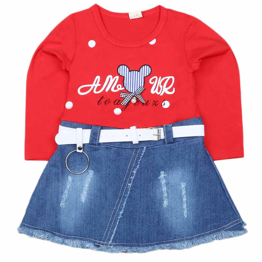 Girls Full Sleeves Frock - Red, Kids, Girls Frocks, Chase Value, Chase Value