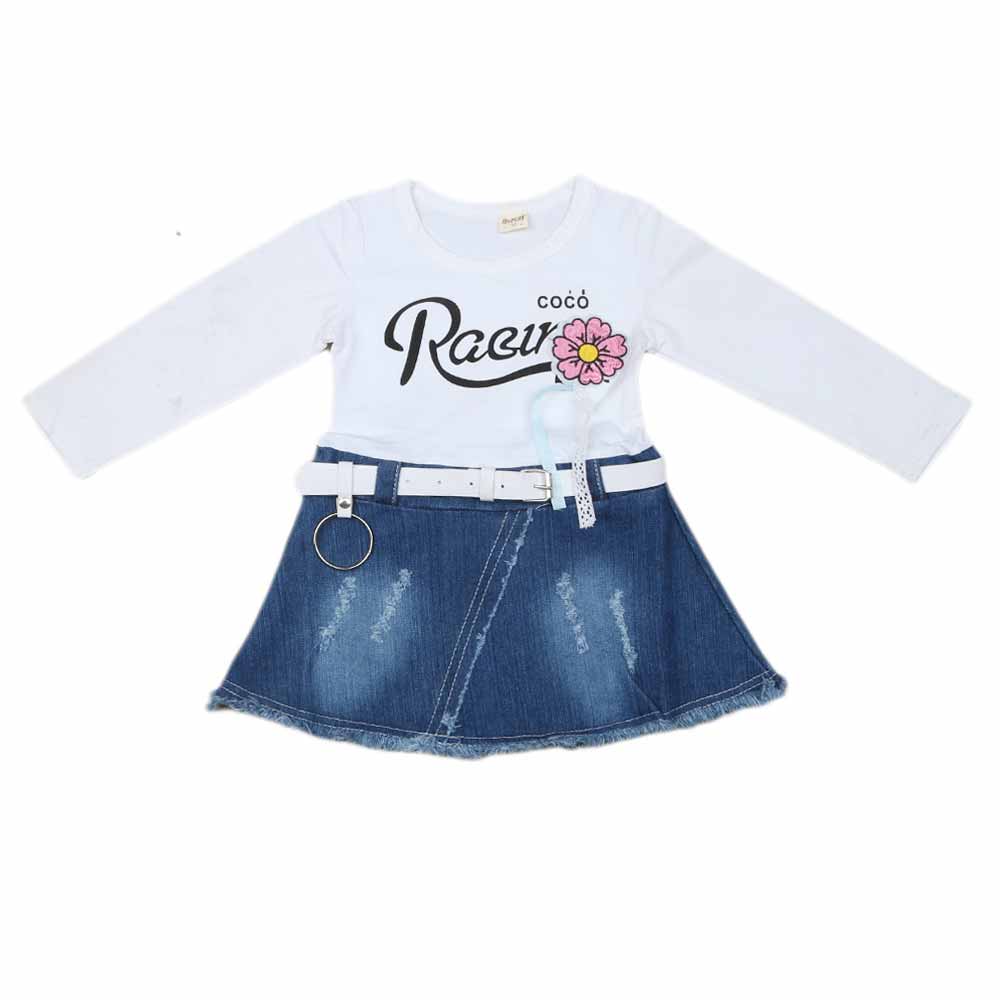 Girls Full Sleeves Frock - White, Kids, Girls Frocks, Chase Value, Chase Value