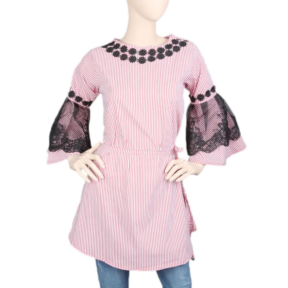 Women's Stripe Kurti - Red, Women, Ready Kurtis, Chase Value, Chase Value