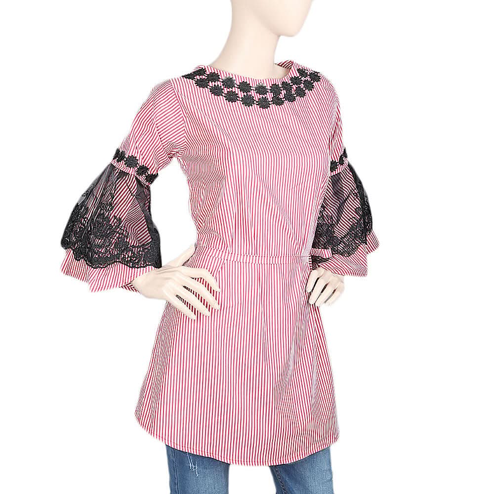 Women's Stripe Kurti - Red, Women, Ready Kurtis, Chase Value, Chase Value