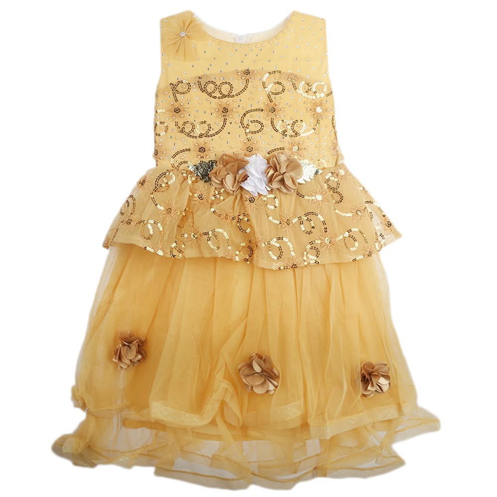 Girls Fancy Frock - Golden, Girls Frocks, Chase Value, Chase Value