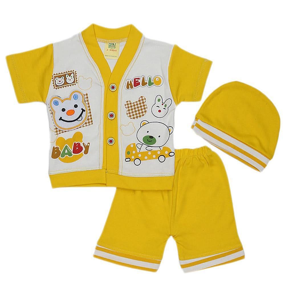 Newborn Boys Half Sleeves Suit - Yellow - test-store-for-chase-value