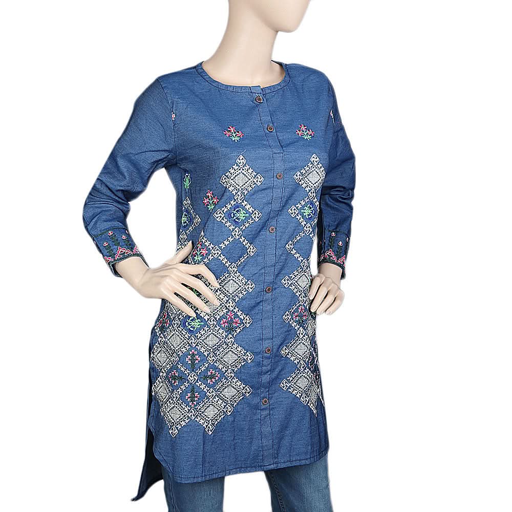 Women's Embroidered Kurti - Blue, Women, Ready Kurtis, Chase Value, Chase Value