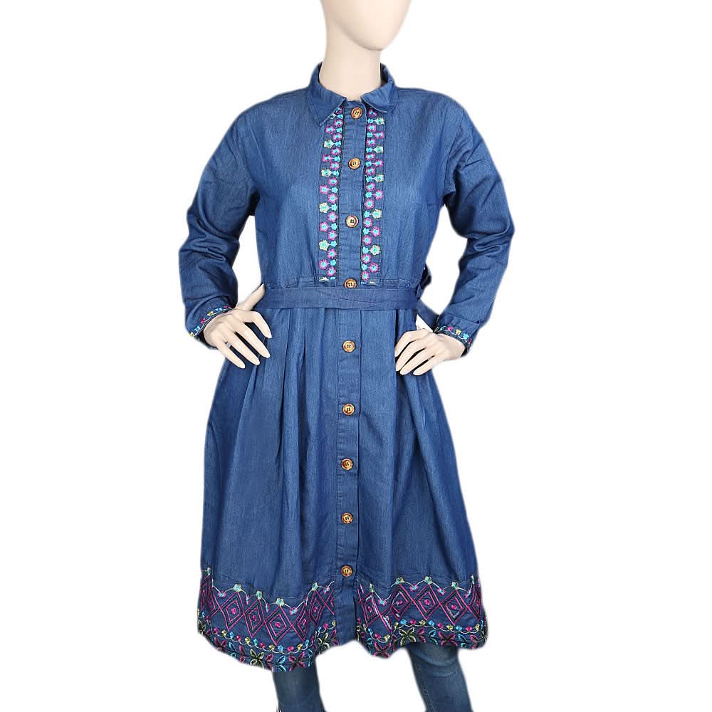 Women's Embroidered Western Denim Top (Abaya) - Blue, Women, Abayas, Chase Value, Chase Value
