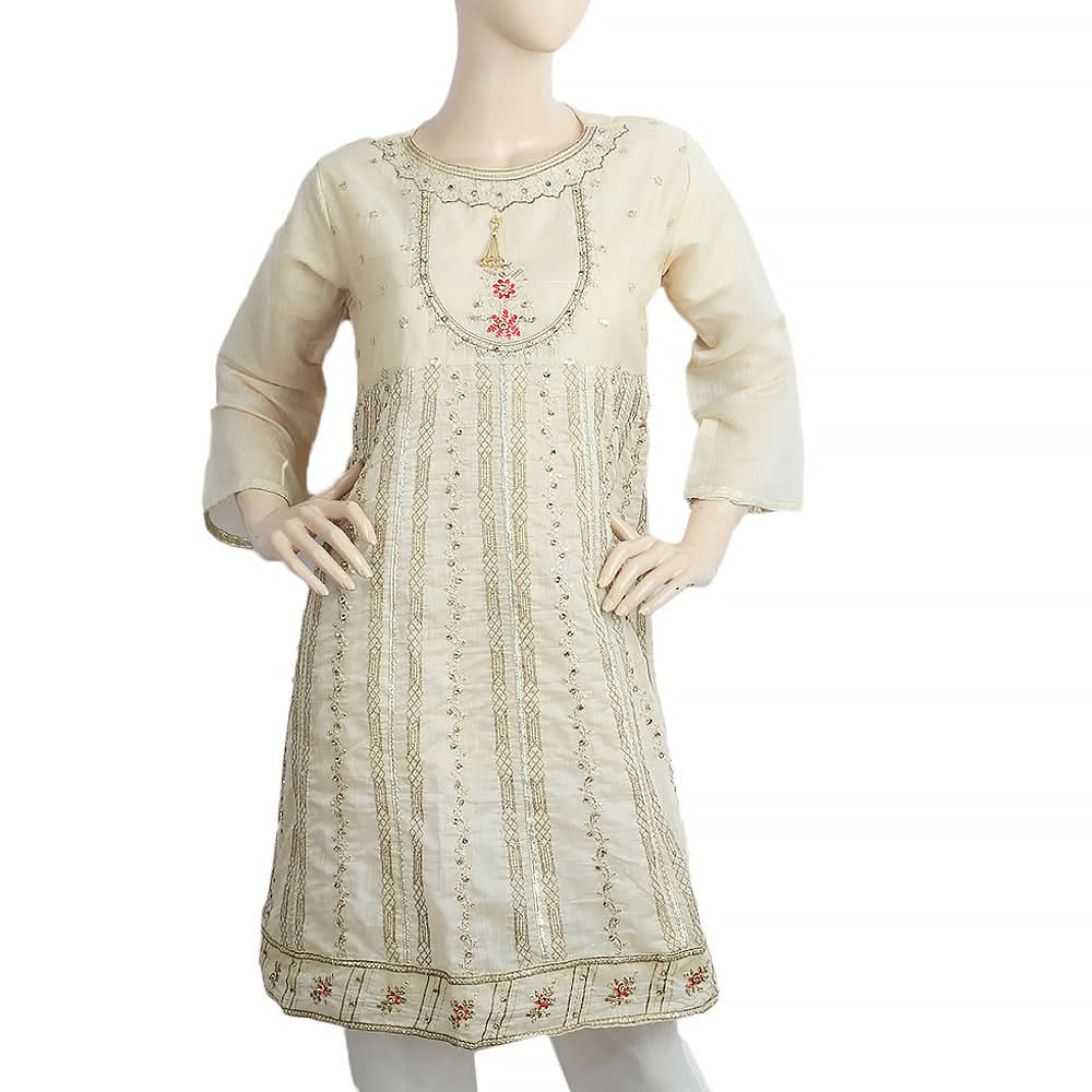 Women's Fancy Kurti With Stone - Beige, Women, Ready Kurtis, Chase Value, Chase Value
