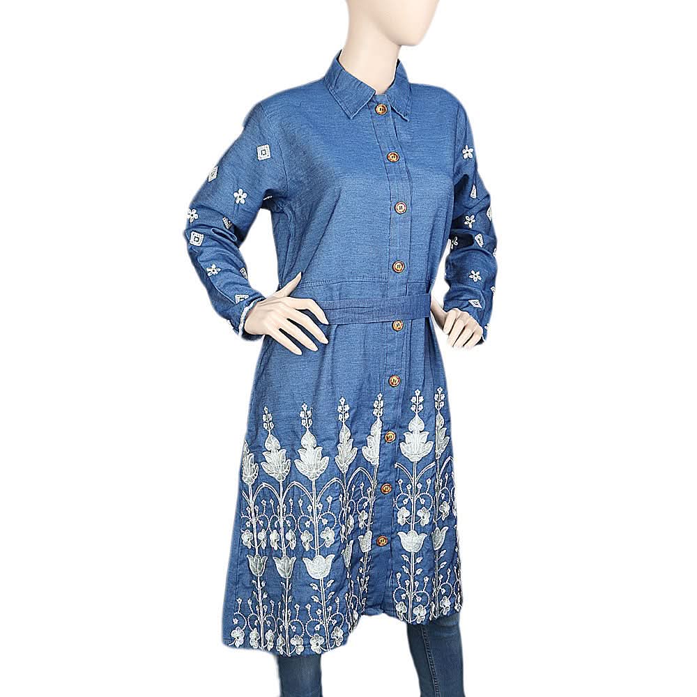 Women's Western Denim Top (Abaya) - Blue, Women, Abayas, Chase Value, Chase Value