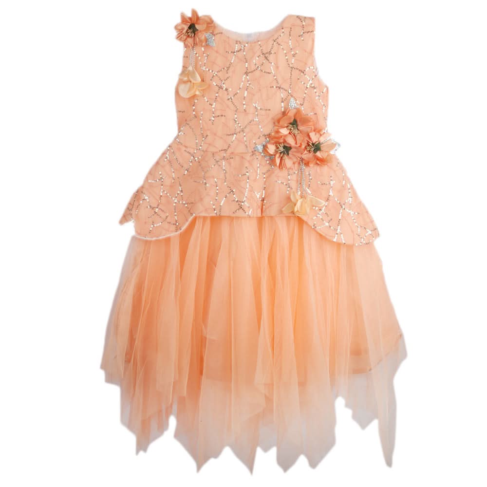 Girls Fancy Frock - Peach, Girls Frocks, Chase Value, Chase Value