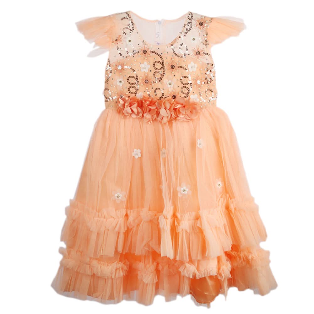 Girls Fancy Frock - Peach, Girls Frocks, Chase Value, Chase Value