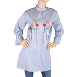 Women's Embroidered Kurti With Front Button - Light Blue, Women's Fashion, Chase Value, Chase Value