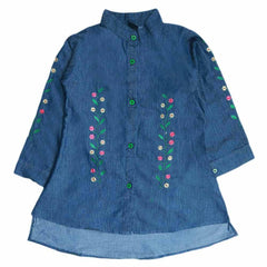 Girls Embroidered Denim Shirt - Dark Blue, Kids, Tops, Chase Value, Chase Value