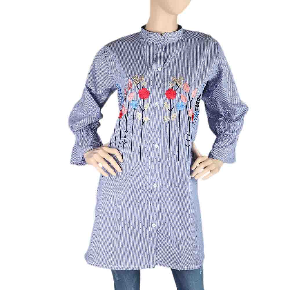 Women's Embroidered Kurti With Front Button - Blue, Women's Fashion, Chase Value, Chase Value
