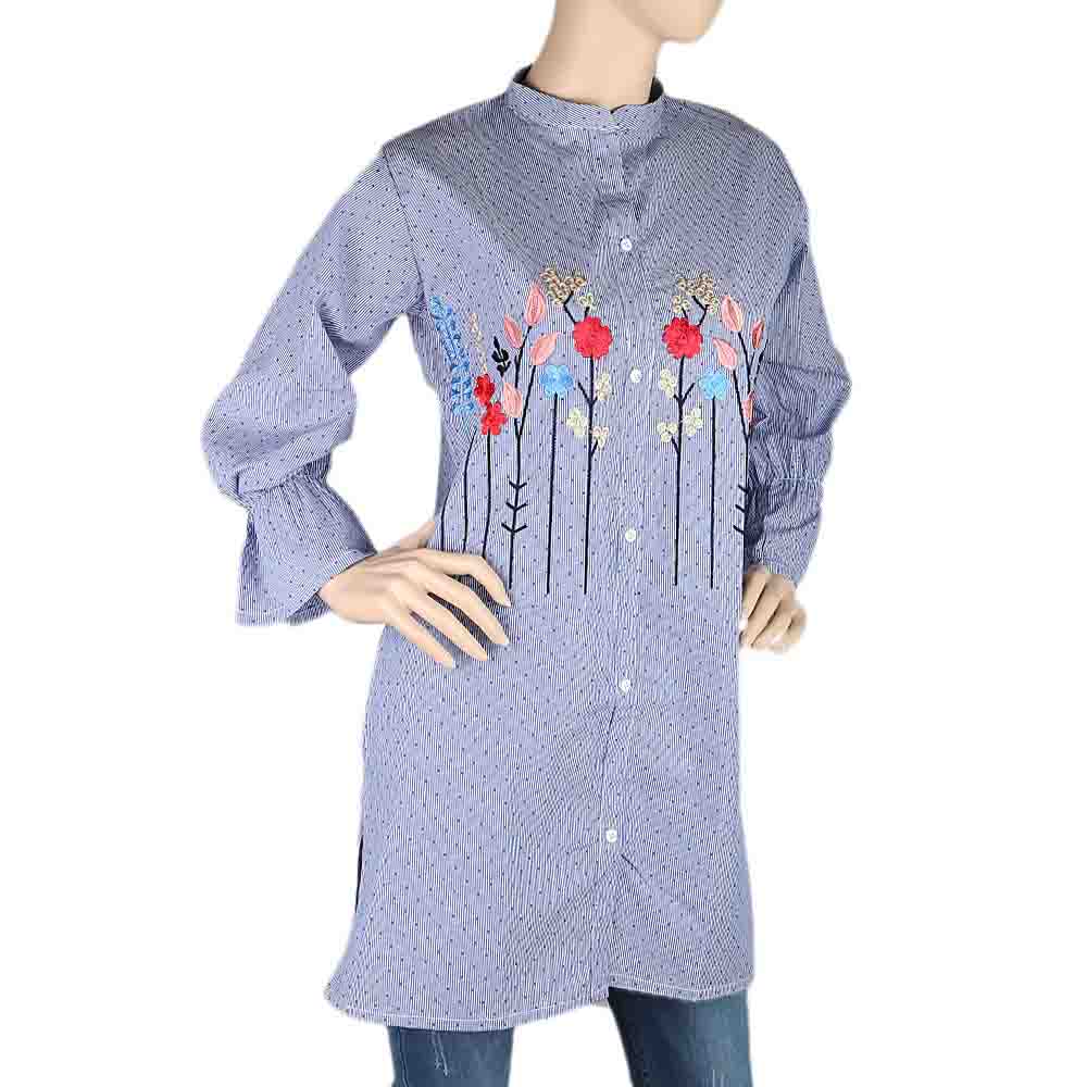 Women's Embroidered Kurti With Front Button - Blue, Women's Fashion, Chase Value, Chase Value