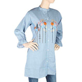 Women's Embroidered Kurti With Front Button - Steel Blue, Women's Fashion, Chase Value, Chase Value