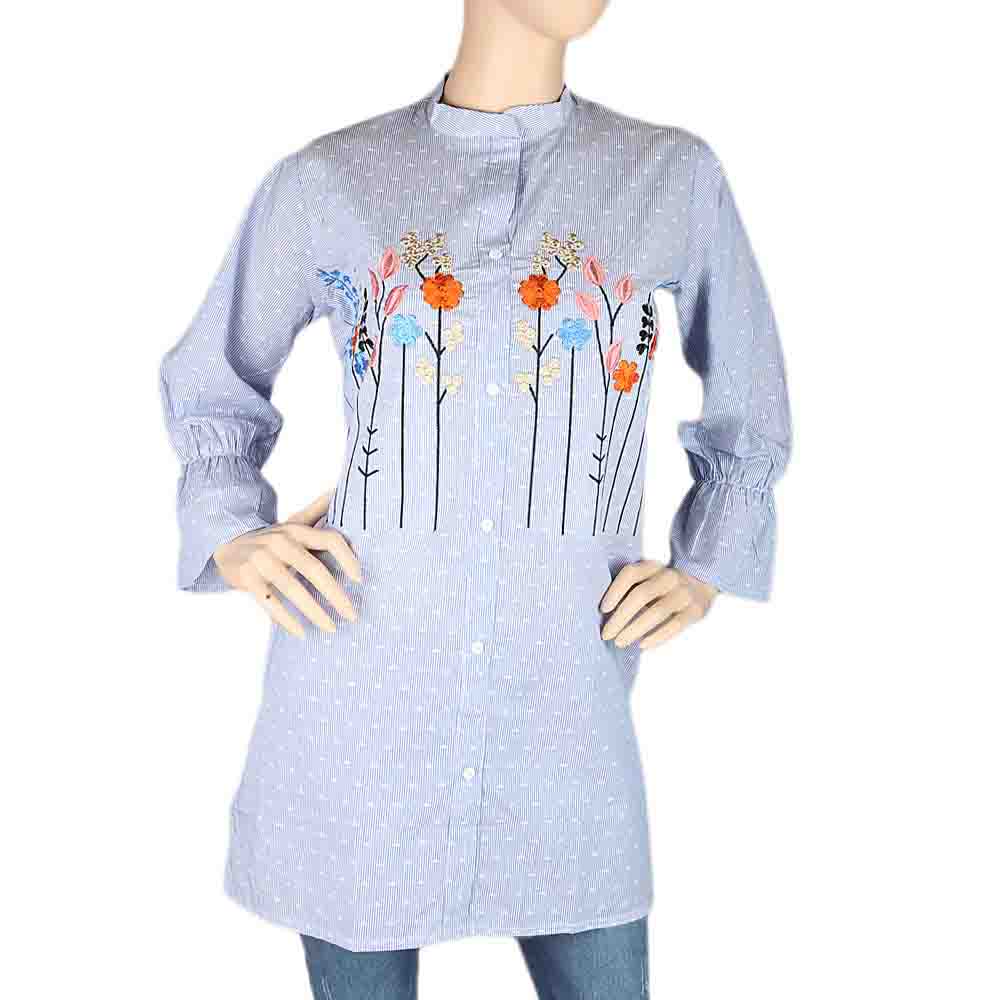 Women's Embroidered Kurti With Front Button - Light Blue, Women's Fashion, Chase Value, Chase Value