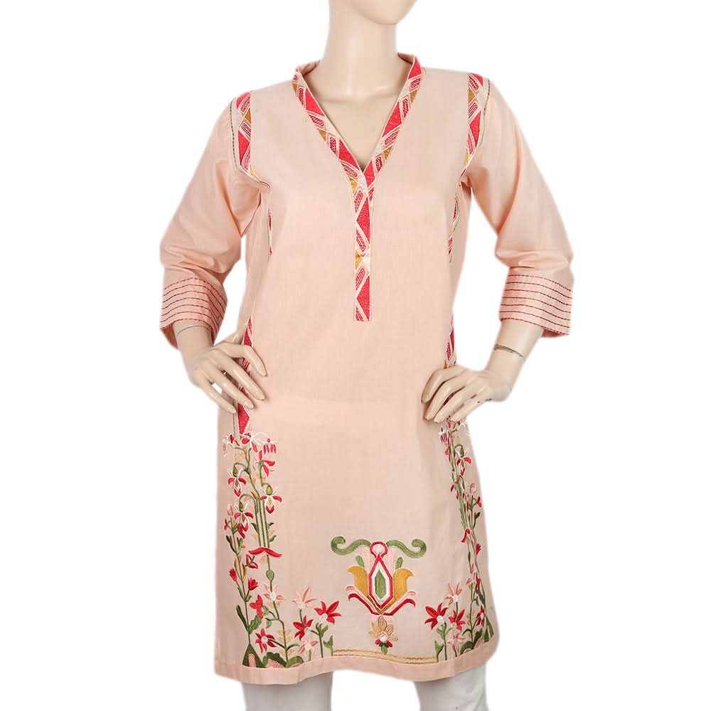 Women's Embroidered Kurti - Peach, Women, Ready Kurtis, Chase Value, Chase Value