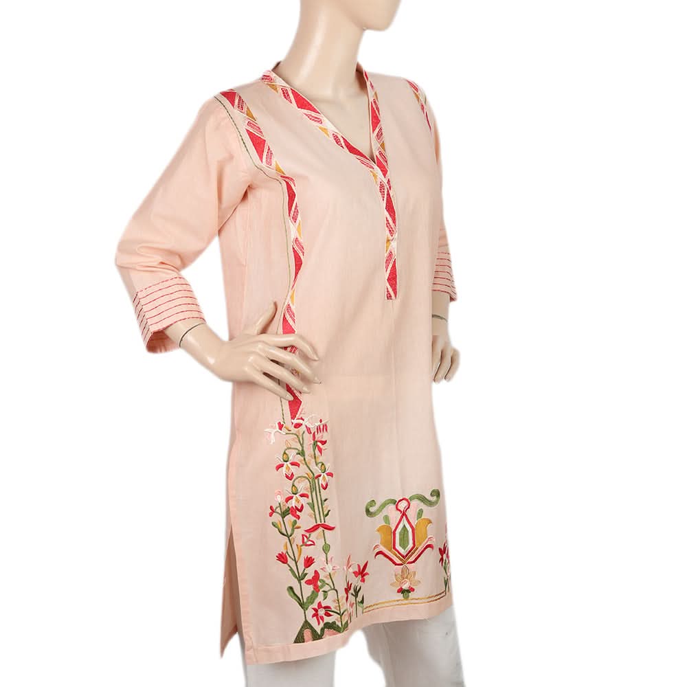 Women's Embroidered Kurti - Peach, Women, Ready Kurtis, Chase Value, Chase Value
