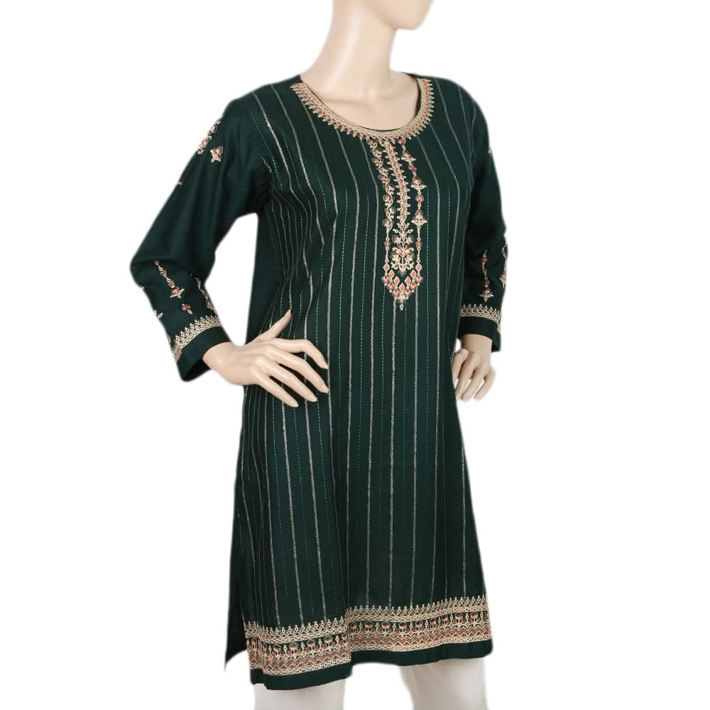 Women's Embroidered Kurti - Dark Green, Women, Ready Kurtis, Chase Value, Chase Value