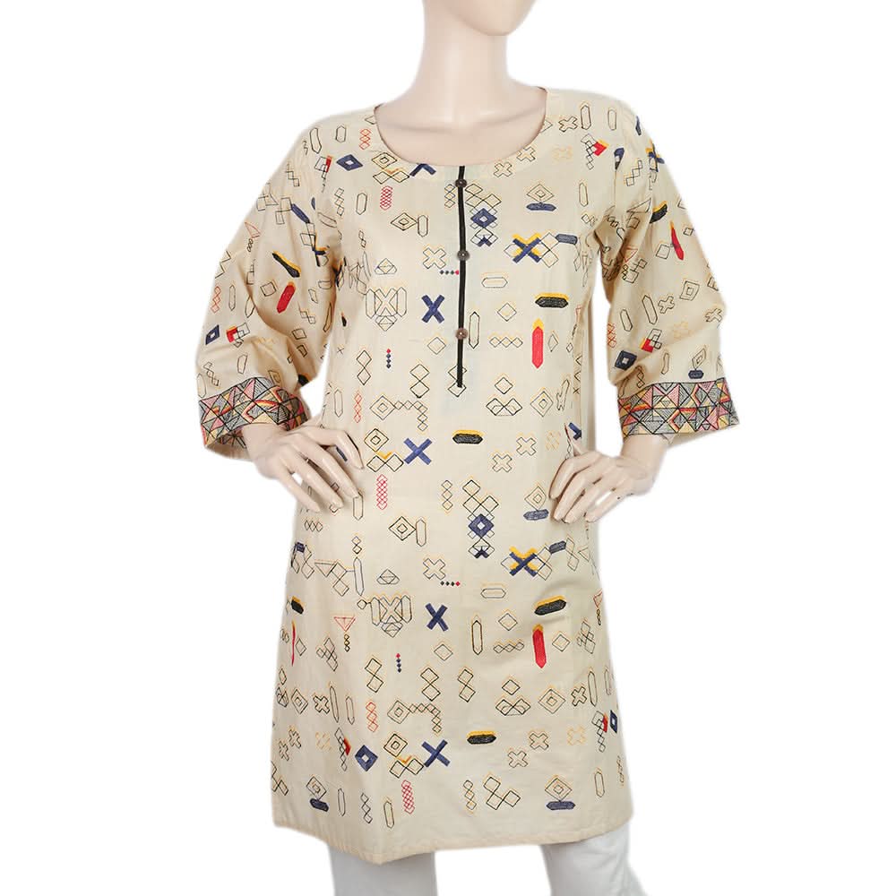 Women's Embroidered Kurti - Fawn, Women, Ready Kurtis, Chase Value, Chase Value