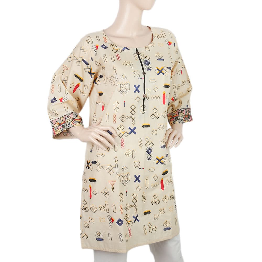 Women's Embroidered Kurti - Fawn, Women, Ready Kurtis, Chase Value, Chase Value