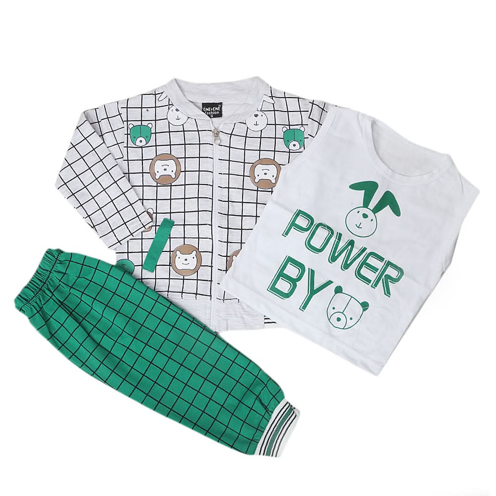 Boys Full Sleeves 3Pcs Suit 1918 - Green, Kids, Boys Sets And Suits, Chase Value, Chase Value