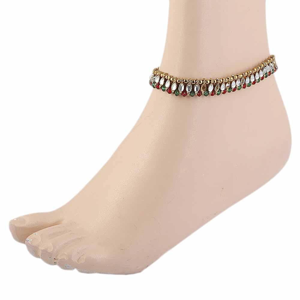 Women's Fancy Payal - Golden & Red, Women, Foot Jewellery, Chase Value, Chase Value