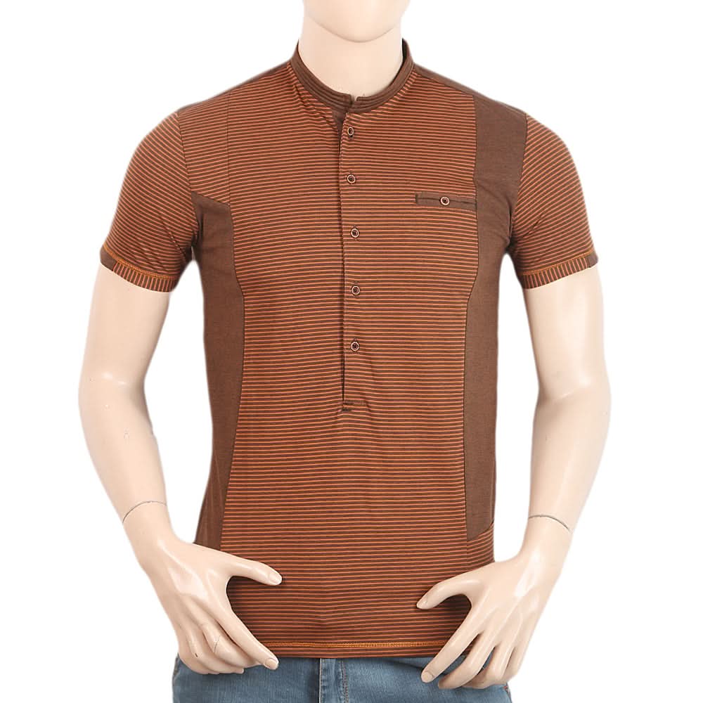 Men's Half Sleeves Slim Fit Fancy T-Shirt - Brown, Men, T-Shirts And Polos, Chase Value, Chase Value